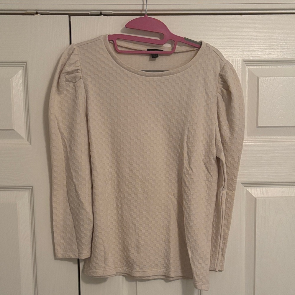 Ann Taylor Factory Ivory Textured Long Sleeve Top